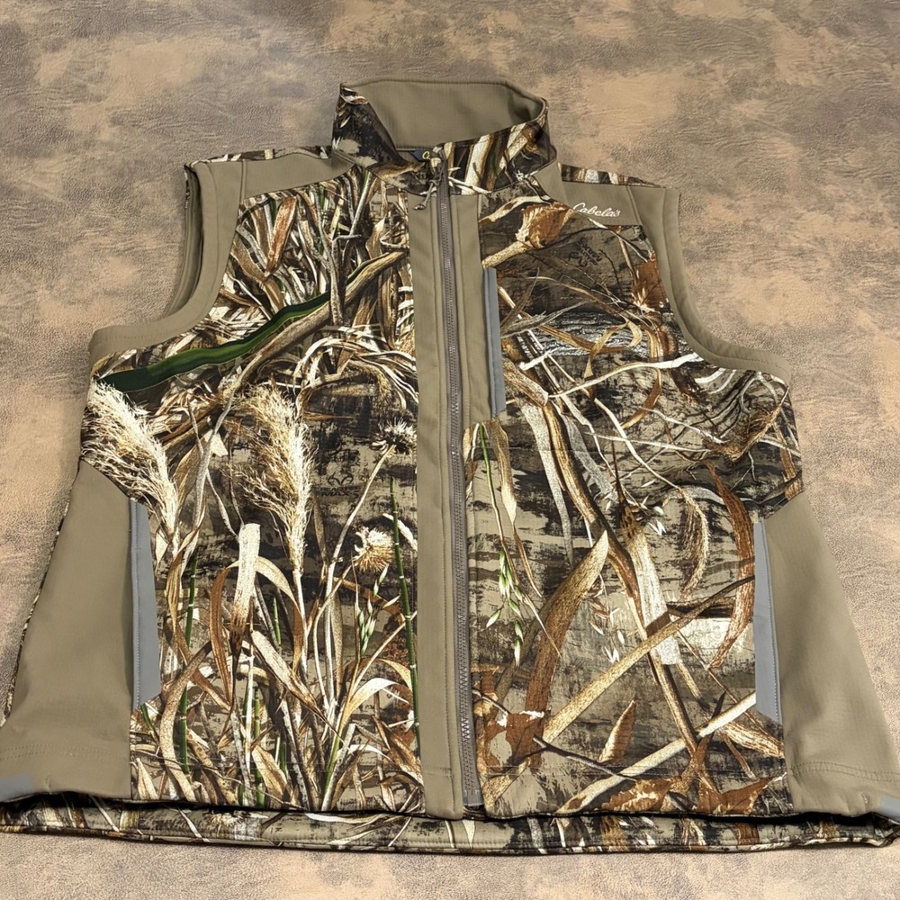 Cabela's Hunting Vest Mens L Brown Realtree Max-5 Camo Full Zip Fleece Lined